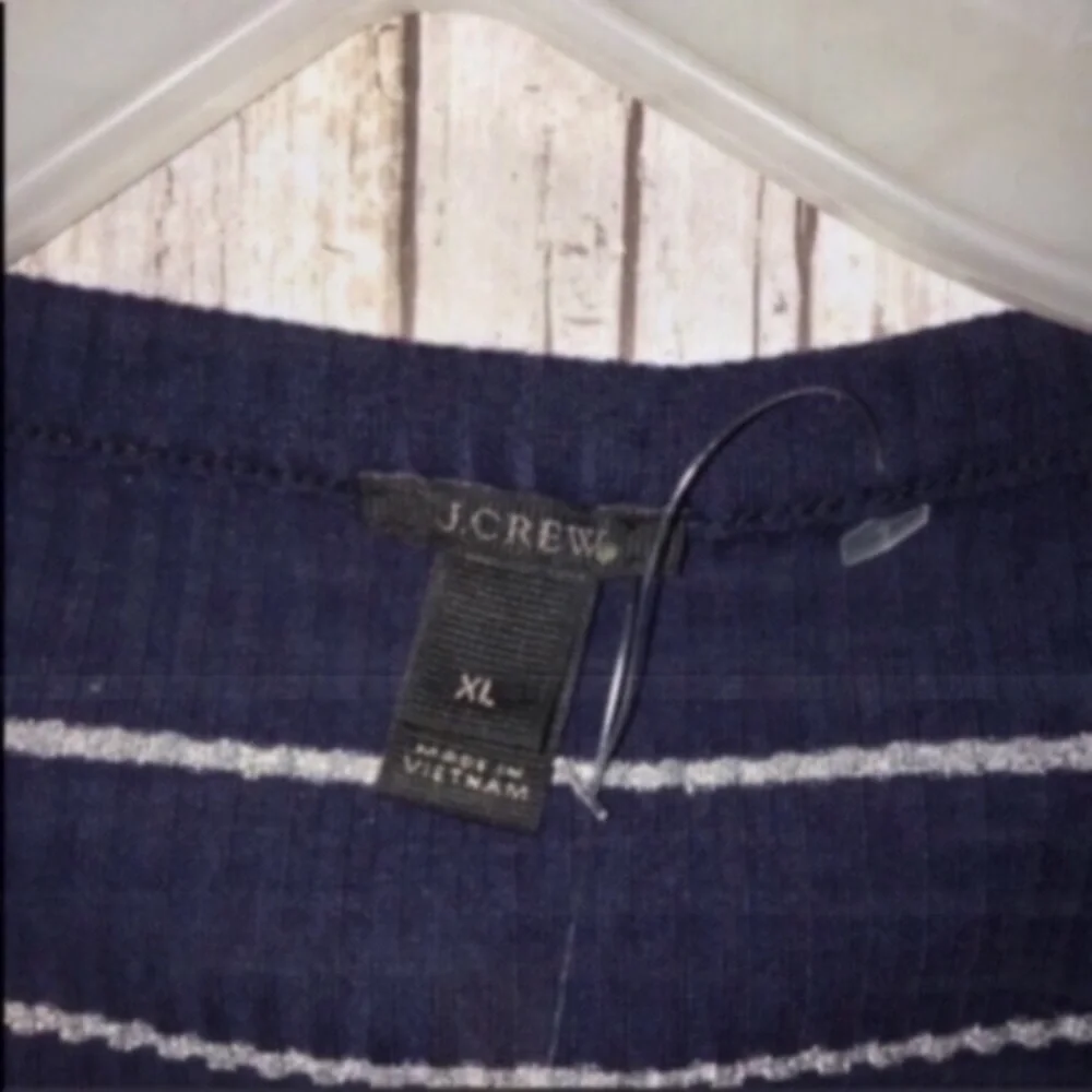 NWT J.Crew Striped Flutter Sleeve Top XL Navy Silver Ruffle Sleeve Knit Blouse